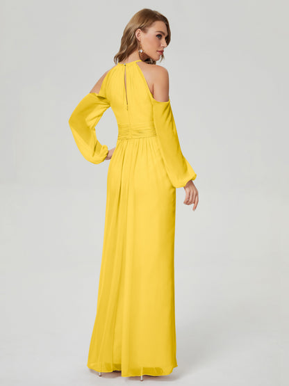 Phoebe Long Sleeves Column Chiffon Bridesmaid Dress