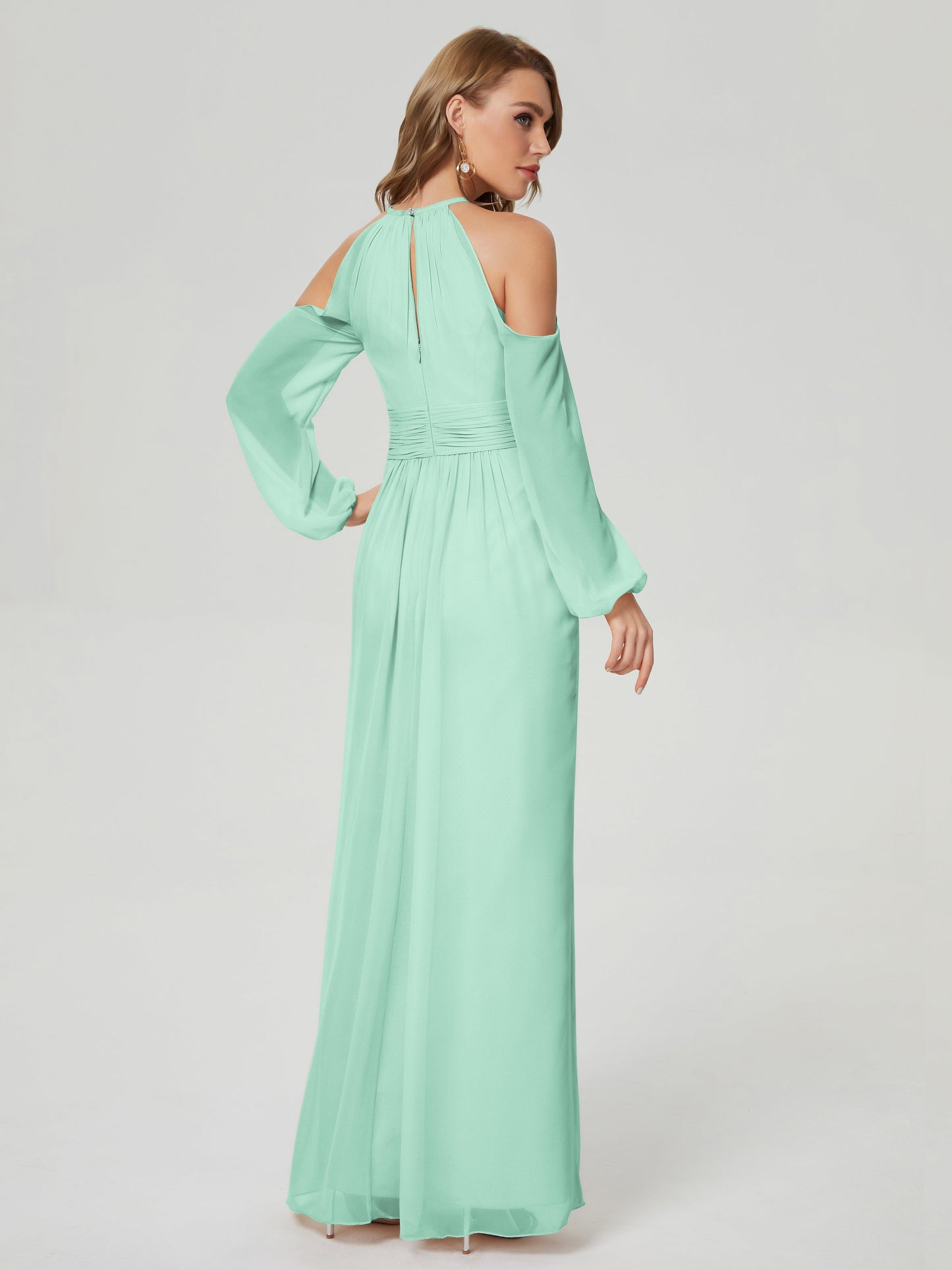 Phoebe Long Sleeves Column Chiffon Bridesmaid Dress