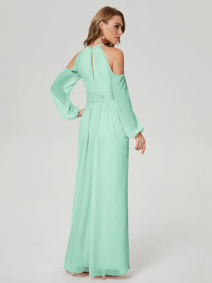 Phoebe Long Sleeves Column Chiffon Bridesmaid Dress