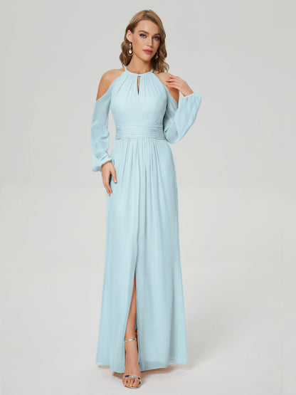 Phoebe Long Sleeves Column Chiffon Bridesmaid Dress