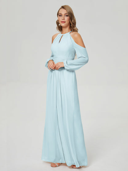 Phoebe Long Sleeves Column Chiffon Bridesmaid Dress