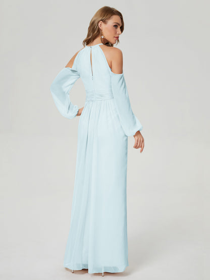 Phoebe Long Sleeves Column Chiffon Bridesmaid Dress