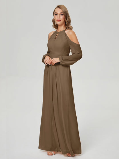 Phoebe Long Sleeves Column Chiffon Bridesmaid Dress