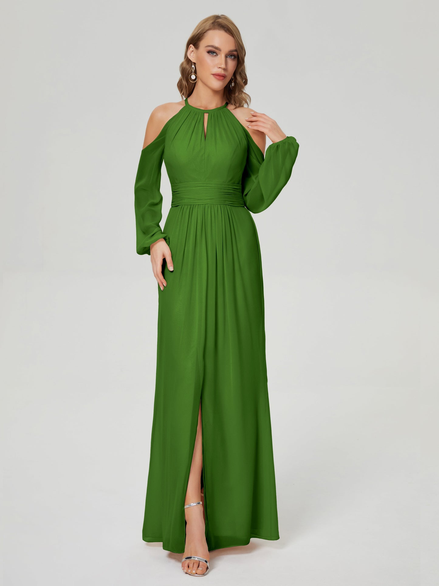 Phoebe Long Sleeves Column Chiffon Bridesmaid Dress