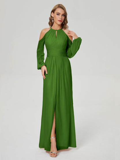 Phoebe Long Sleeves Column Chiffon Bridesmaid Dress