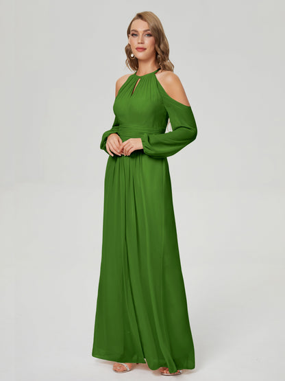 Phoebe Long Sleeves Column Chiffon Bridesmaid Dress