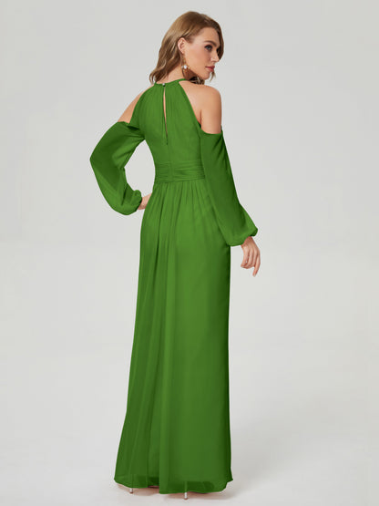 Phoebe Long Sleeves Column Chiffon Bridesmaid Dress