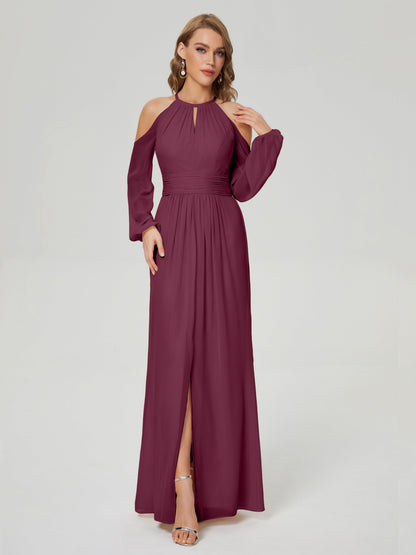 Phoebe Long Sleeves Column Chiffon Bridesmaid Dress