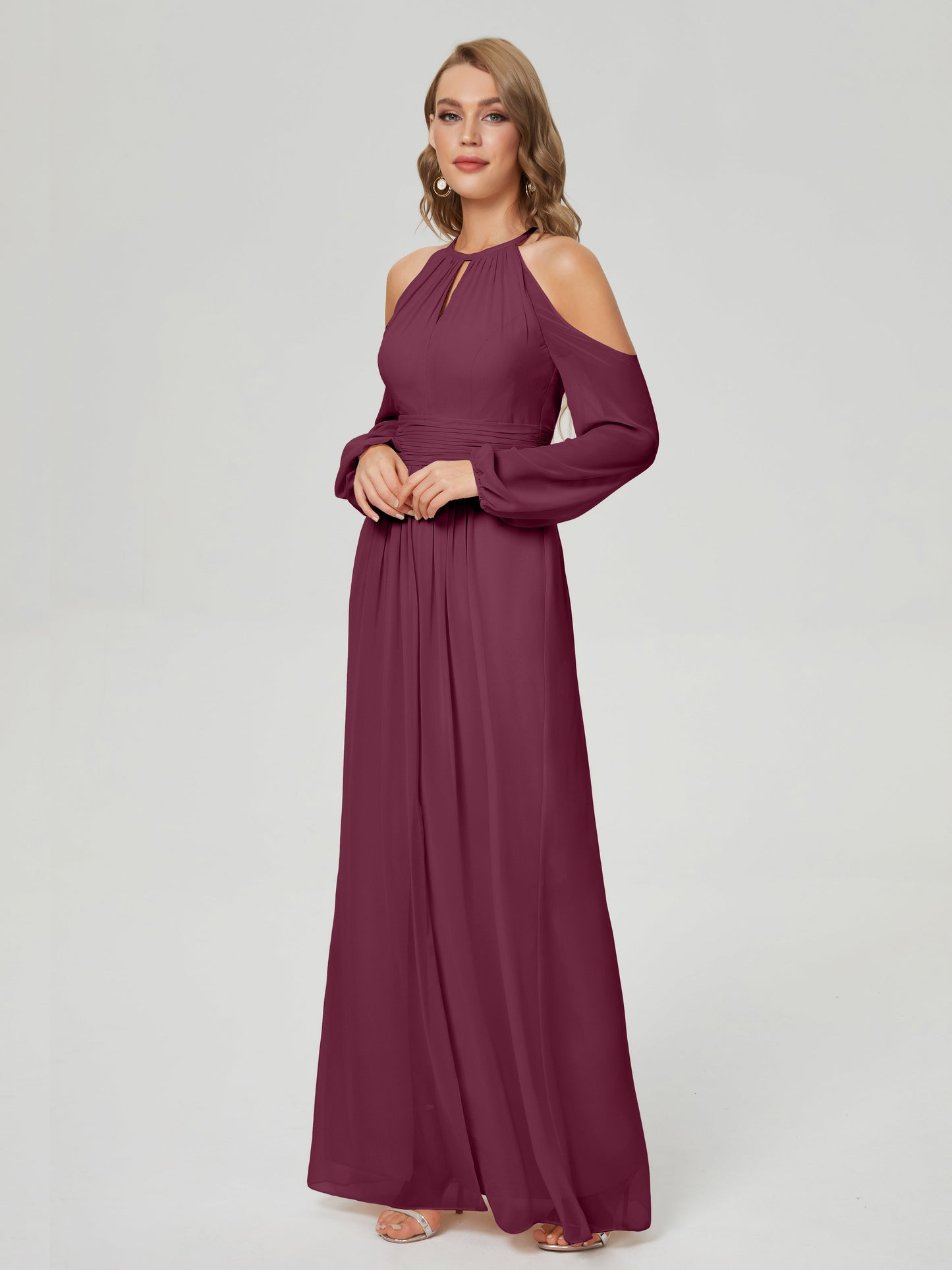 Phoebe Long Sleeves Column Chiffon Bridesmaid Dress