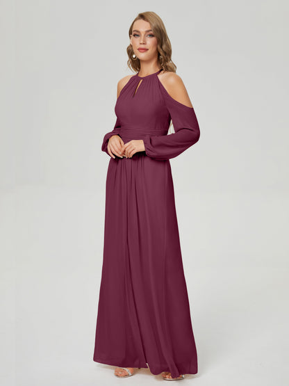 Phoebe Long Sleeves Column Chiffon Bridesmaid Dress