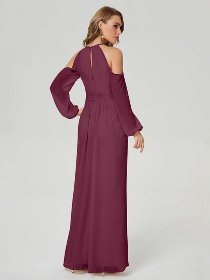 Phoebe Long Sleeves Column Chiffon Bridesmaid Dress