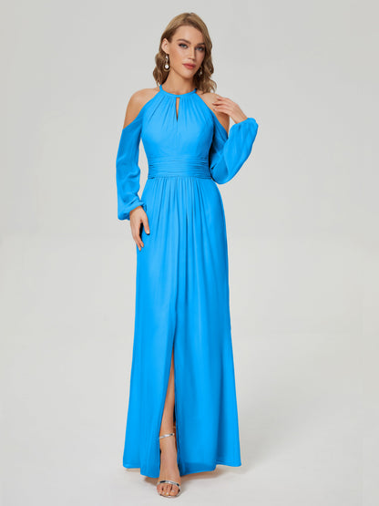 Phoebe Long Sleeves Column Chiffon Bridesmaid Dress