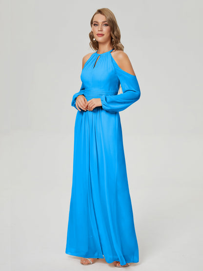 Phoebe Long Sleeves Column Chiffon Bridesmaid Dress