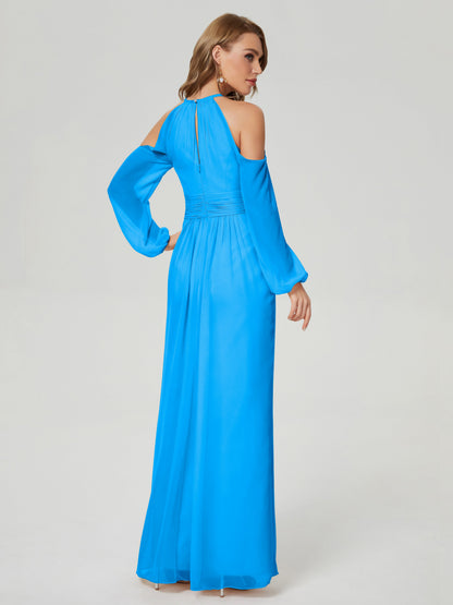 Phoebe Long Sleeves Column Chiffon Bridesmaid Dress