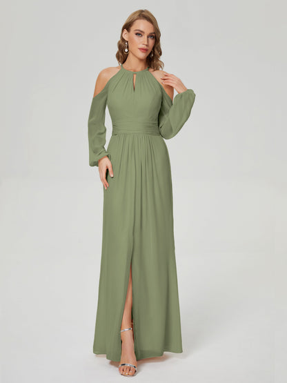 Phoebe Long Sleeves Column Chiffon Bridesmaid Dress