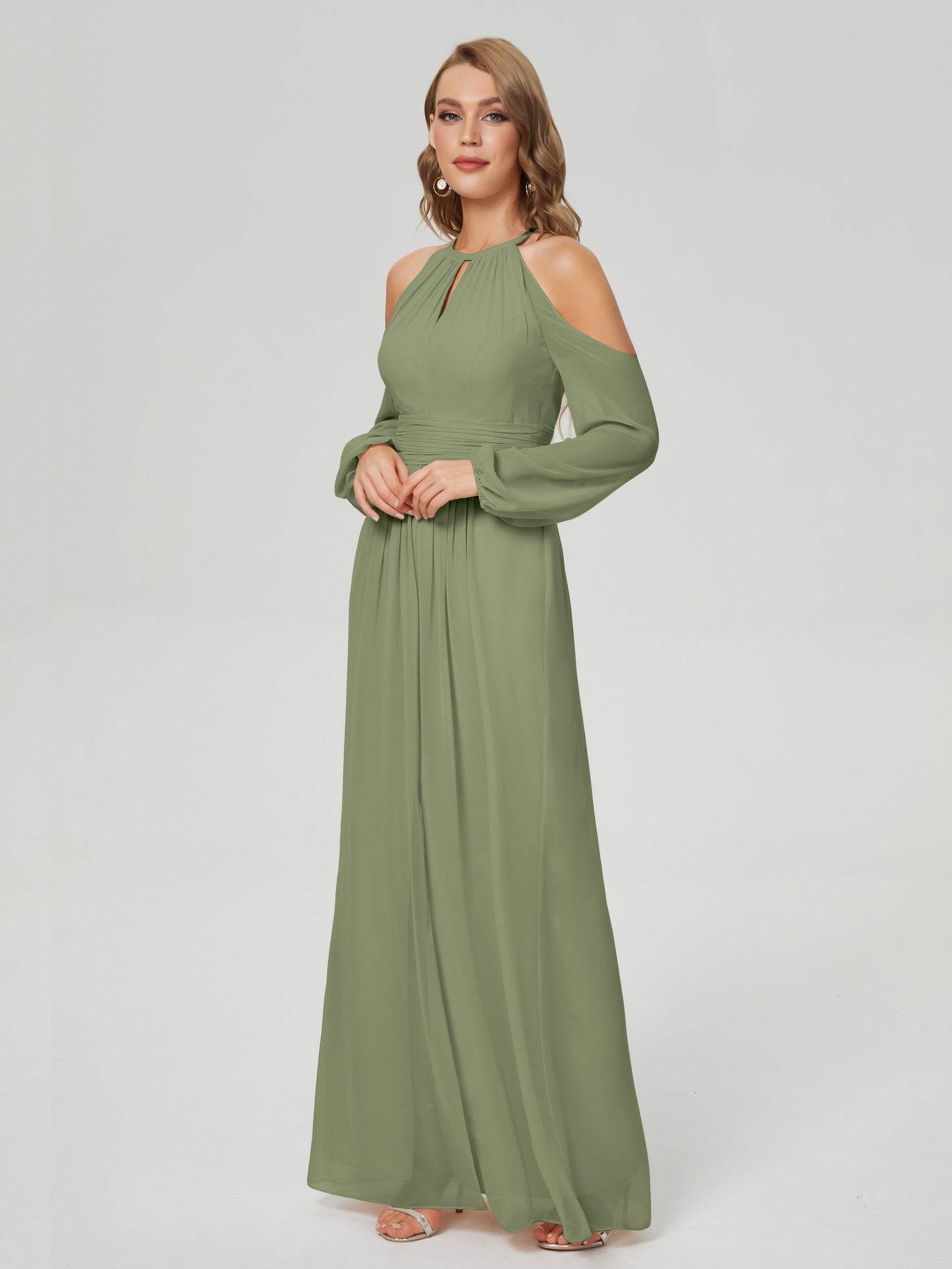 Phoebe Long Sleeves Column Chiffon Bridesmaid Dress