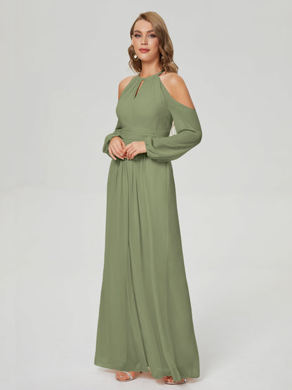 Phoebe Long Sleeves Column Chiffon Bridesmaid Dress