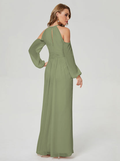 Phoebe Long Sleeves Column Chiffon Bridesmaid Dress