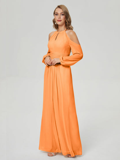 Phoebe Long Sleeves Column Chiffon Bridesmaid Dress