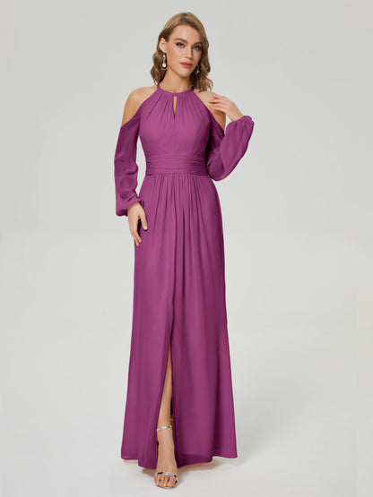 Phoebe Long Sleeves Column Chiffon Bridesmaid Dress