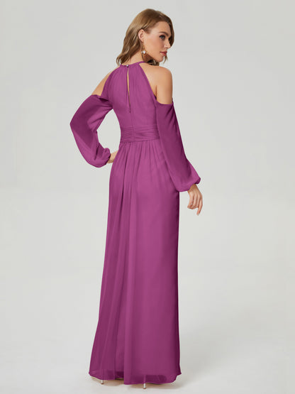Phoebe Long Sleeves Column Chiffon Bridesmaid Dress