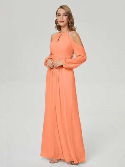 Phoebe Long Sleeves Column Chiffon Bridesmaid Dress