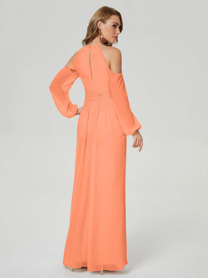 Phoebe Long Sleeves Column Chiffon Bridesmaid Dress