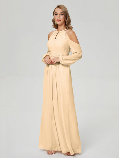 Phoebe Long Sleeves Column Chiffon Bridesmaid Dress