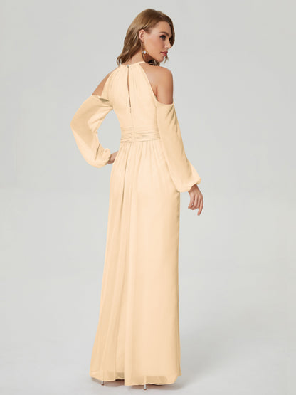 Phoebe Long Sleeves Column Chiffon Bridesmaid Dress