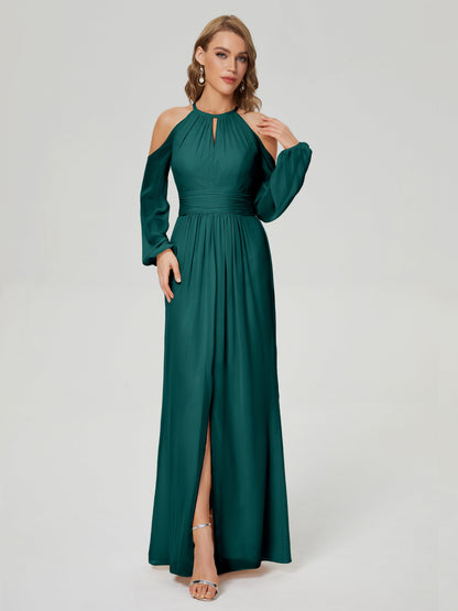 Phoebe Long Sleeves Column Chiffon Bridesmaid Dress