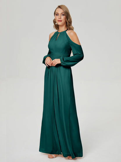 Phoebe Long Sleeves Column Chiffon Bridesmaid Dress