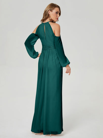 Phoebe Long Sleeves Column Chiffon Bridesmaid Dress