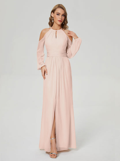 Phoebe Long Sleeves Column Chiffon Bridesmaid Dress