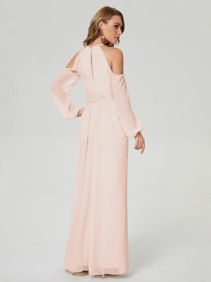 Phoebe Long Sleeves Column Chiffon Bridesmaid Dress