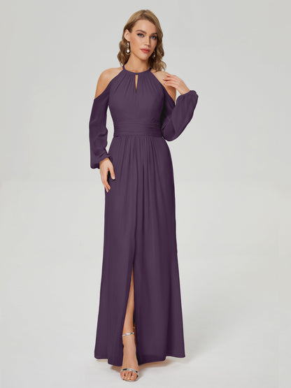 Phoebe Long Sleeves Column Chiffon Bridesmaid Dress