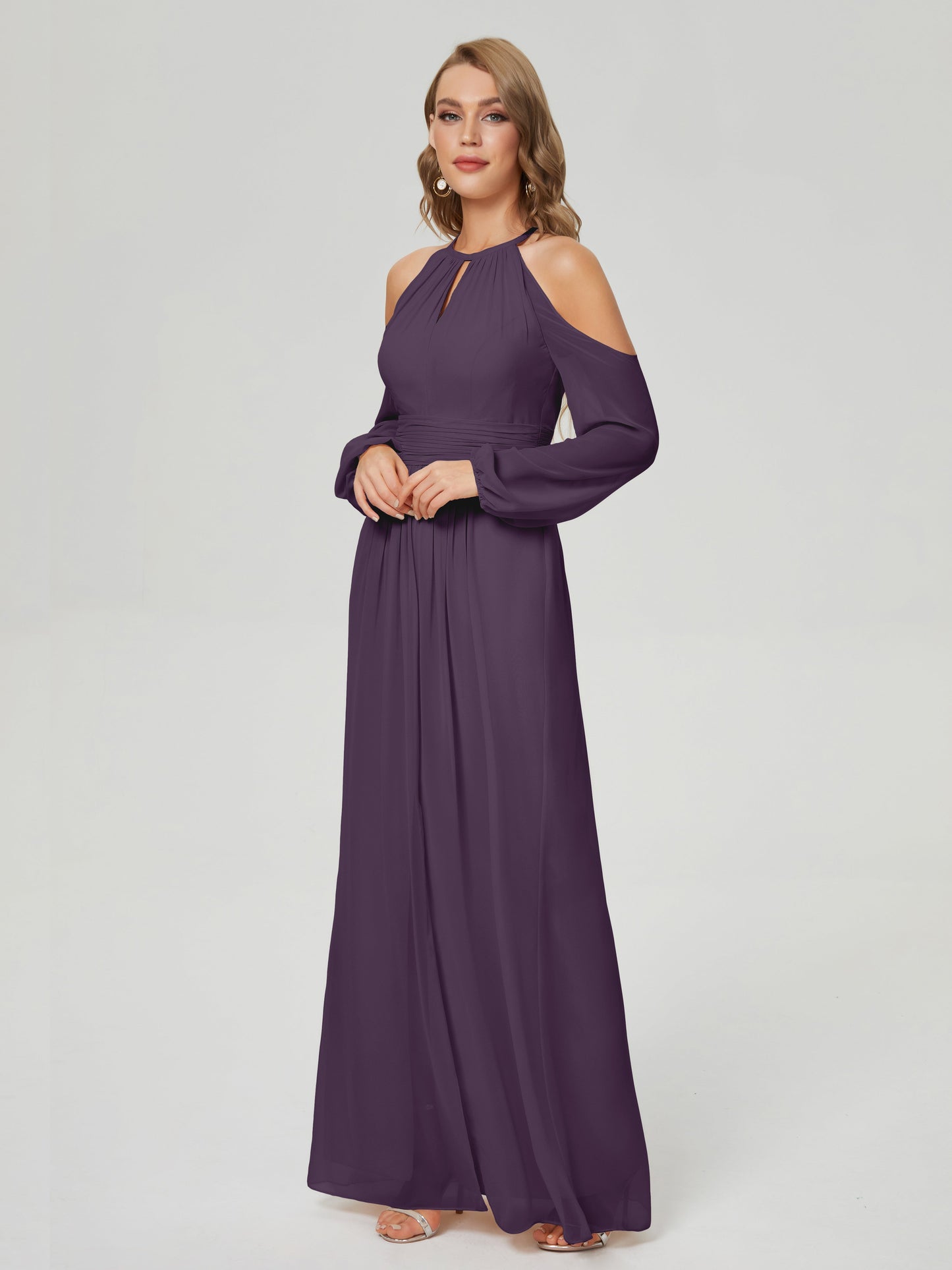 Phoebe Long Sleeves Column Chiffon Bridesmaid Dress