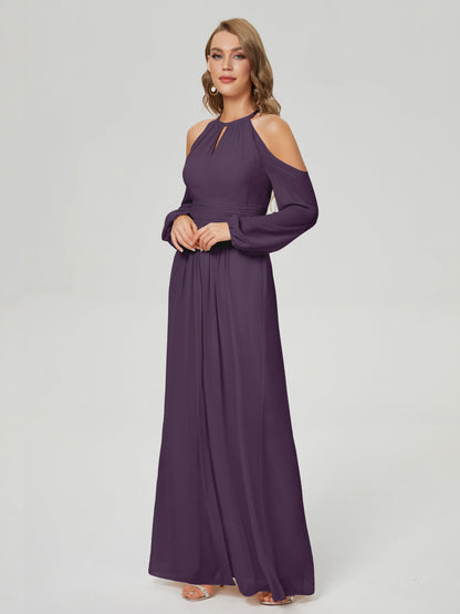 Phoebe Long Sleeves Column Chiffon Bridesmaid Dress
