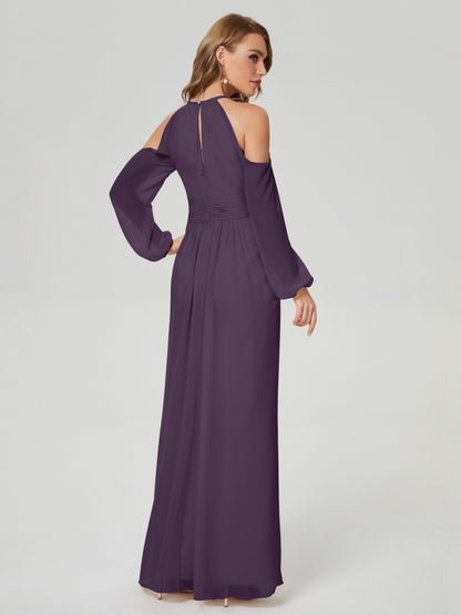 Phoebe Long Sleeves Column Chiffon Bridesmaid Dress