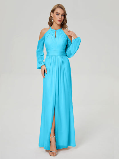 Phoebe Long Sleeves Column Chiffon Bridesmaid Dress