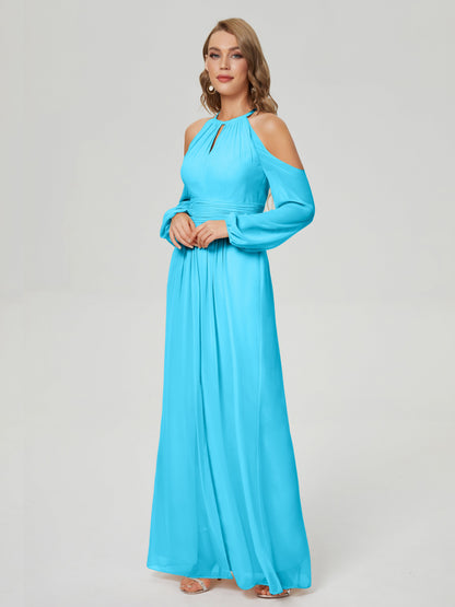 Phoebe Long Sleeves Column Chiffon Bridesmaid Dress