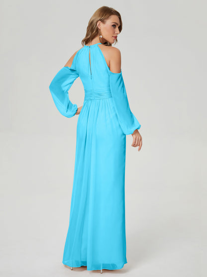 Phoebe Long Sleeves Column Chiffon Bridesmaid Dress