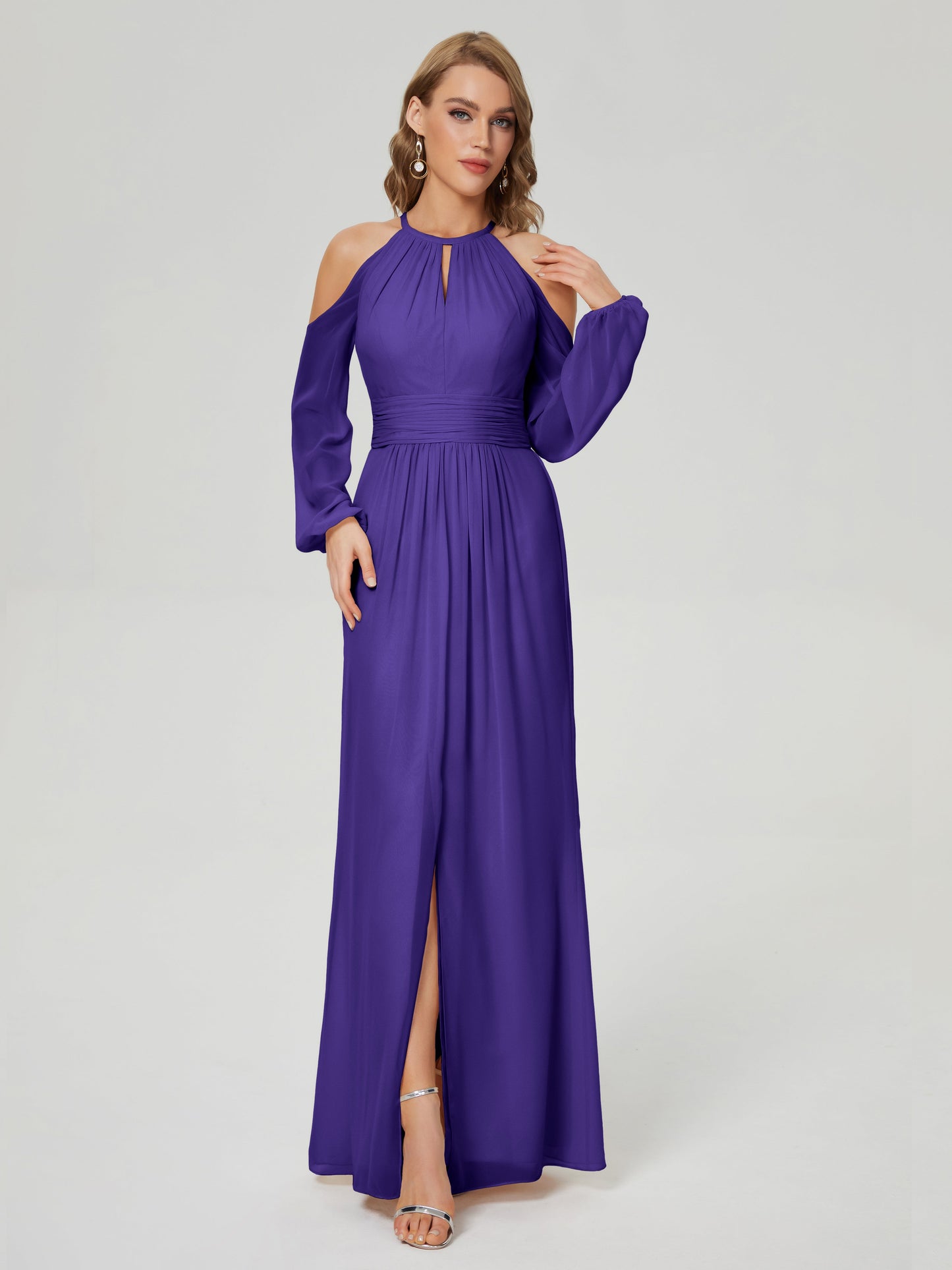 Phoebe Long Sleeves Column Chiffon Bridesmaid Dress