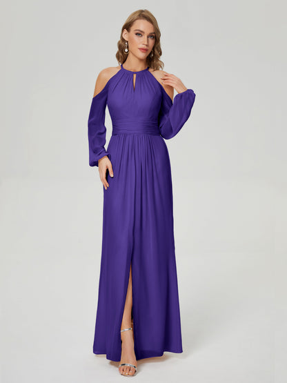 Phoebe Long Sleeves Column Chiffon Bridesmaid Dress