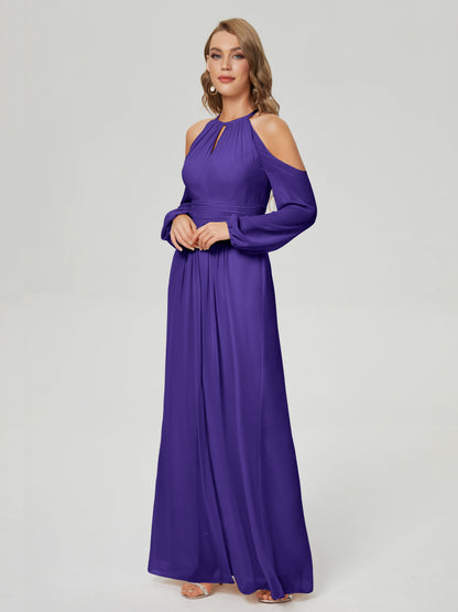 Phoebe Long Sleeves Column Chiffon Bridesmaid Dress