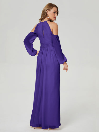 Phoebe Long Sleeves Column Chiffon Bridesmaid Dress