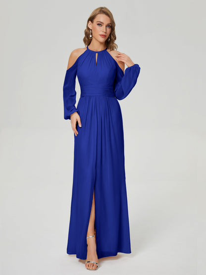 Phoebe Long Sleeves Column Chiffon Bridesmaid Dress