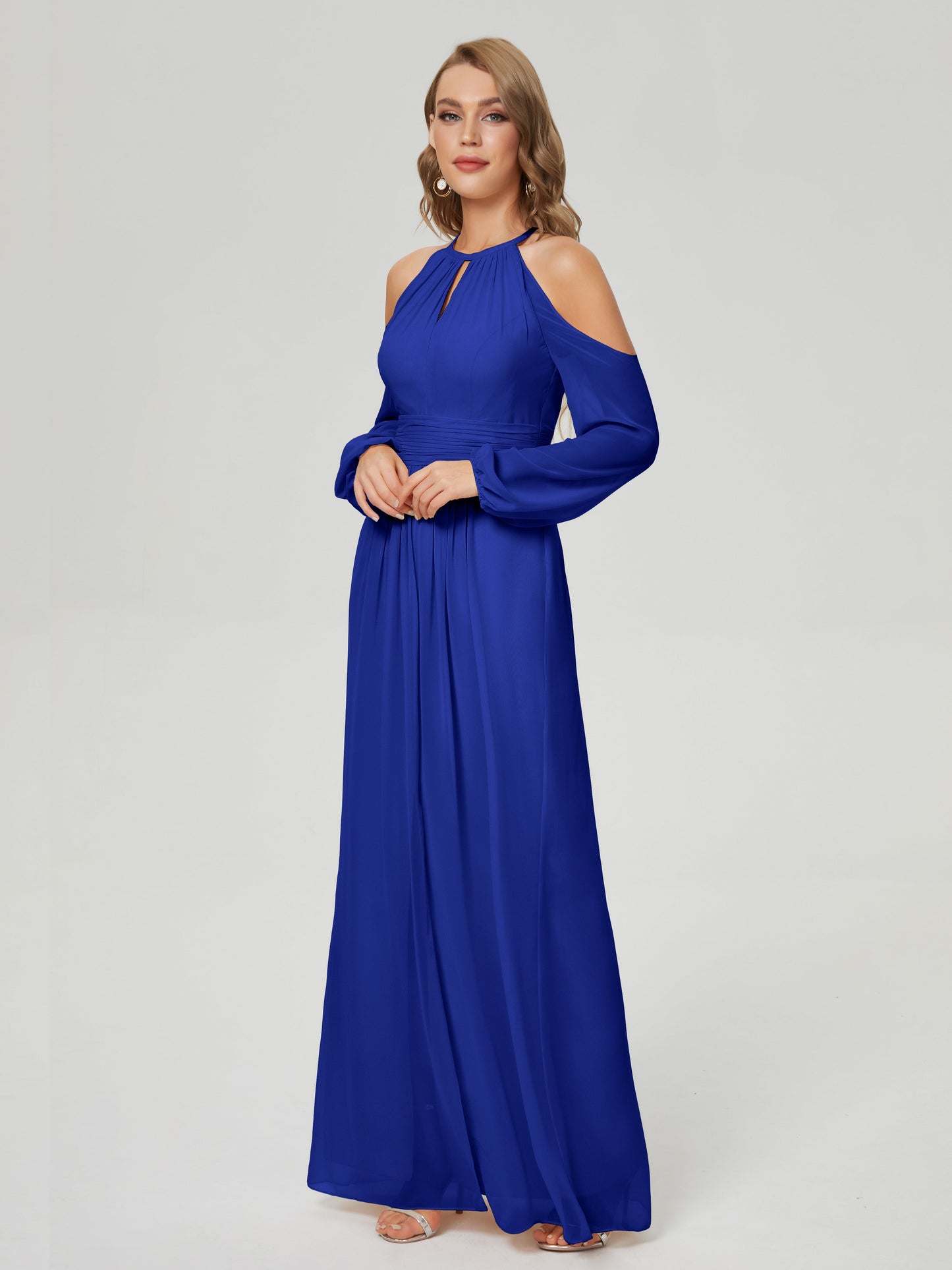 Phoebe Long Sleeves Column Chiffon Bridesmaid Dress