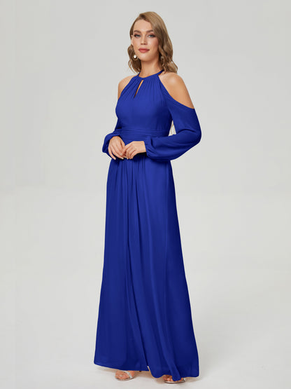 Phoebe Long Sleeves Column Chiffon Bridesmaid Dress