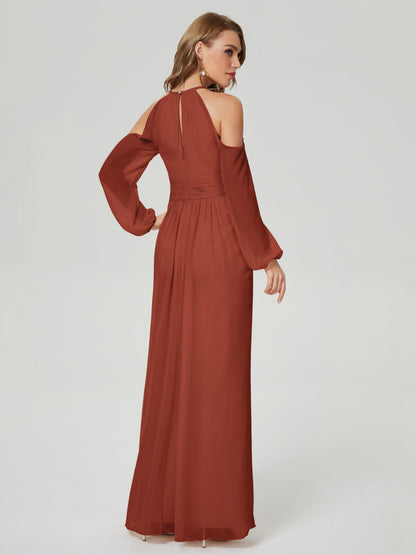Phoebe Long Sleeves Column Chiffon Bridesmaid Dress