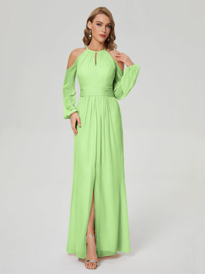 Phoebe Long Sleeves Column Chiffon Bridesmaid Dress
